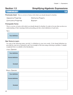 Section 1.5 Simplifying Algebraic Expressions
