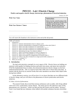 PHY222 &ndash; Lab 1 Electric Charge