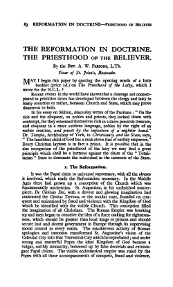 The Reformation in Doctrine: The Priesthood of the