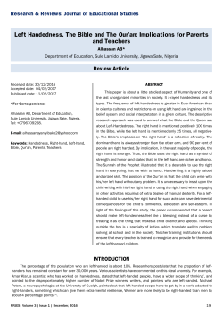 Left Handedness, The Bible and The Qur`an: Implications for Parents
