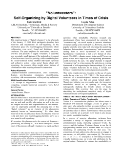 "Voluntweeters&rdquo;: Self-Organizing by Digital Volunteers in Times of