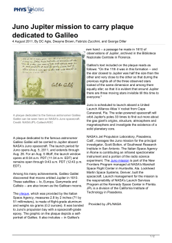 Juno Jupiter mission to carry plaque dedicated to Galileo