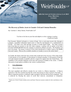 The Recovery of Stolen Assets in Canada: Civil and Criminal