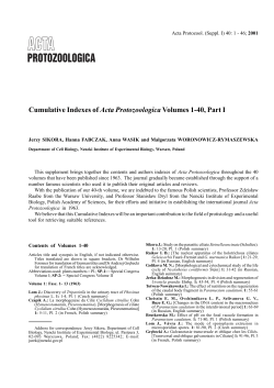 Cumulative Indexes of Acta Protozoologica Volumes 1