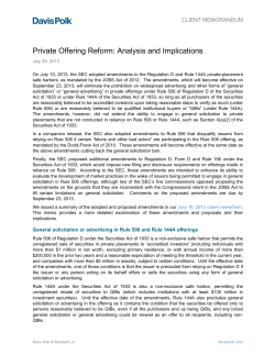 Private Offering Reform: Analysis and Implications