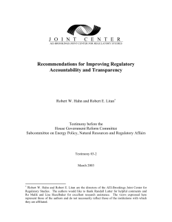 J O I N T C E N T E R Recommendations for Improving Regulatory