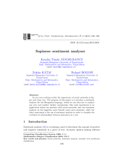 Sapiness&ndash;sentiment analyser - Acta Universitatis Sapientiae