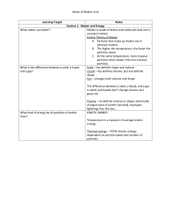 States of Matter Unit Learning Target Notes Section 1: Matter and