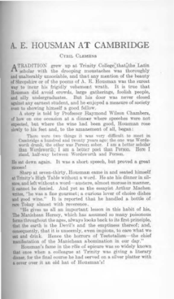 A. E. HOUSMAN AT CAMBRIDGE