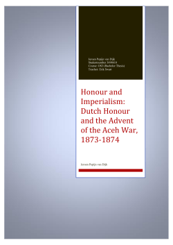 Honour and Imperialism: Dutch Honour and the Advent of the Aceh