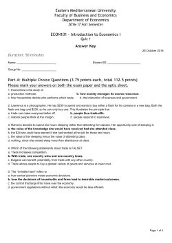 ECON101 2016-17 Fall Quiz I Answer Key