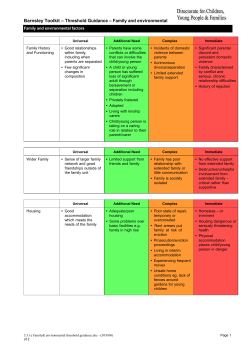 Barnsley Toolkit &ndash; Threshold Guidance &ndash; Family and environmental