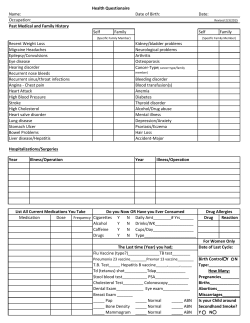 Health Questionnaire Form