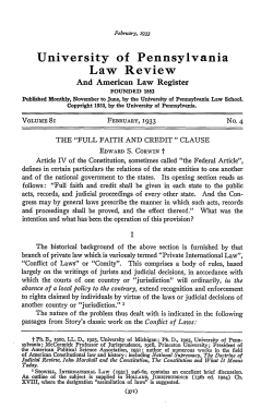 "Full Faith and Credit" Clause - Penn Law: Legal Scholarship