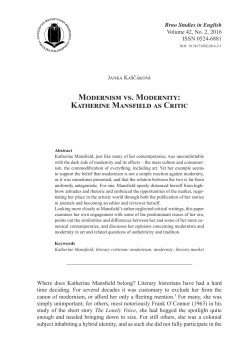 Janka Ka&scaron;č&aacute;kov&aacute;: Modernism vs. Modernity: Katherine Mansfield as