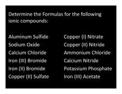 Determine the Formulas for the following ionic