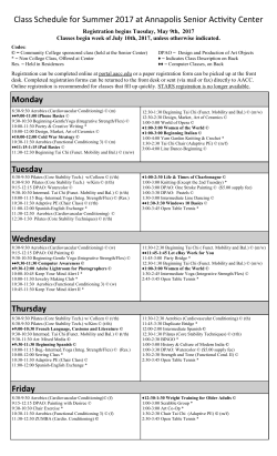 Class Schedule for Summer 2017 at Annapolis Senior Activity