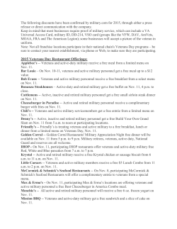 2015 Veterans Day Restaurant Offerings