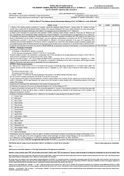 POSTAL BALLOT (written form) for (To be filled by the shareholder