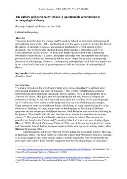 The culture and personality school: A questionable contribution to