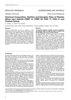 Chemical Composition, Nutritive and Energetic Value of Plantain