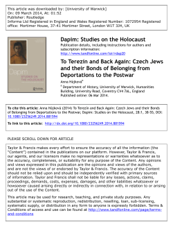 To Terez&iacute;n and Back: Czech Jews and their Bonds of Belonging