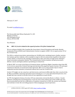 Bill C-32 &mdash; Criminal Code Amendments (repeal of section 159)