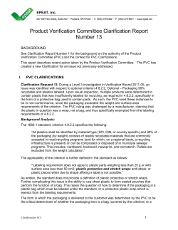 Product Verification Committee Clarification Report Number 13