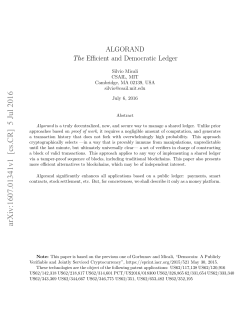 ALGORAND: The Efficient and Democratic Ledger