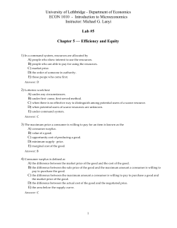 University of Lethbridge - Department of Economics ECON 1010