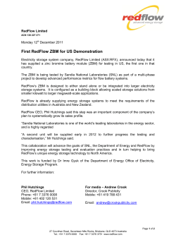 First RedFlow ZBM for US Demonstration