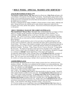 HOLY WEEK &ndash; SPECIAL MASSES AND SERVICES