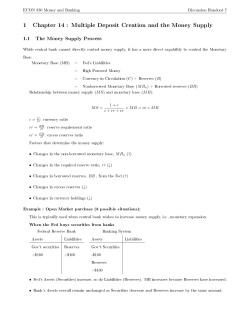 1 Chapter 14 : Multiple Deposit Creation and the Money Supply