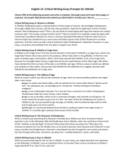 English 12: Critical Writing Essay Prompts for Othello