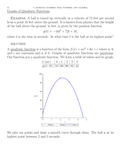 Graphs of Quadratic Functions Example. A ball is tossed up