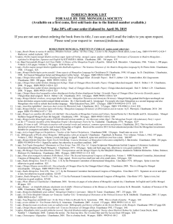 FOREIGN BOOK LIST FOR SALE BY THE MONGOLIA SOCIETY