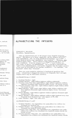 Alphabetizing the Integers - Digital Commons @ Butler University