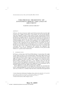 THE FRENCH `TRADITION` OF ANONYMOUS BIRTH: THE LINES