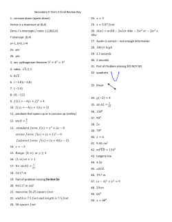 Secondary II Term 2 Final Review Key 1. concave down (opens