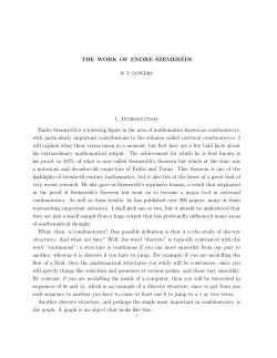 The Work of Endre Szemer&eacute;di