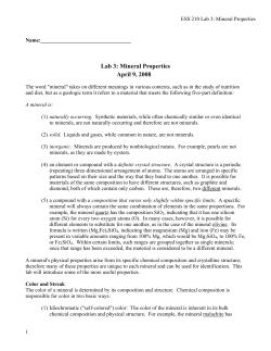 Lab 1: Minerals and the Rock Cycle