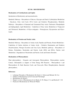 BIOCHEMISTRY Biochemistry of Carbohydrates and Lipids