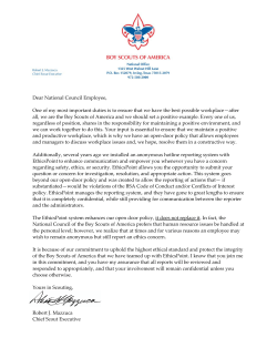 Dear National Council Employee, One of my most important duties is