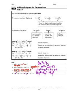 Adding Polynomial Expressions