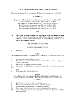 LOCAL AUTHORITIES ACT, 1992 (ACT NO. 23 OF 1992