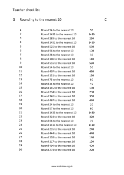 Teacher check list G Rounding to the nearest 10 C