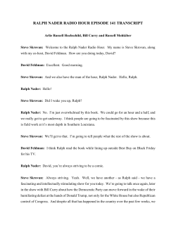 RALPH NADER RADIO HOUR EPISODE 141 TRANSCRIPT