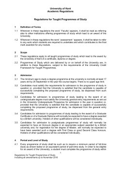 University of Kent Academic Regulations Regulations for Taught