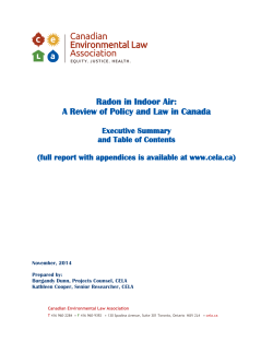 Radon in Indoor Air: A Review of Policy and Law in Canada