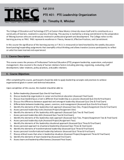 PTE 401: PTE Leadership Organization Dr. Timothy R. Whicker